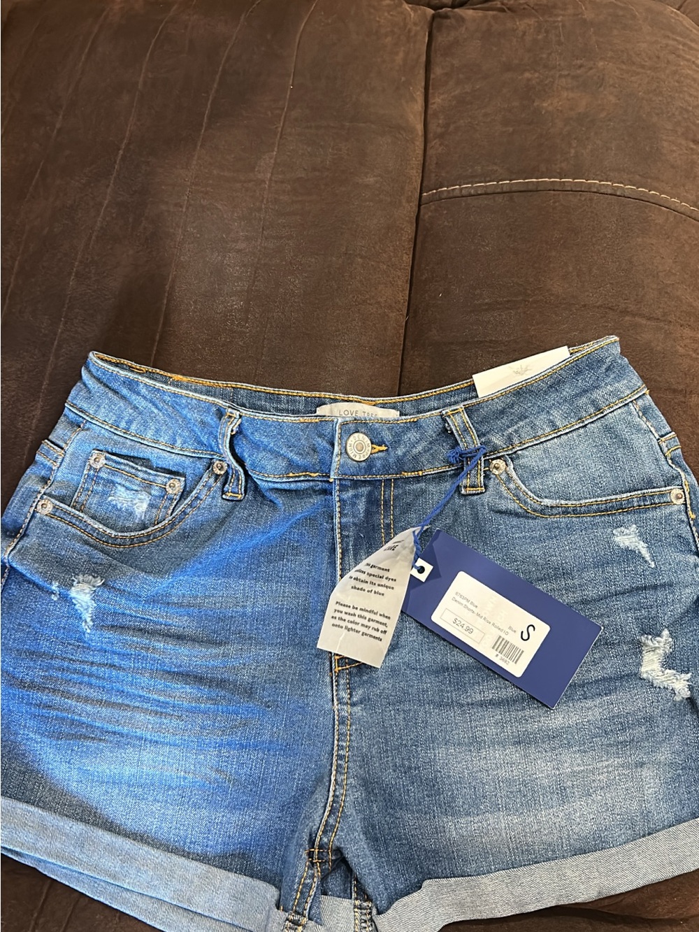Love Tree Blue Distressed Boyfriend Denim Shorts